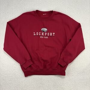 Vintage Lockport New York Crewneck Sweatshirt Pullover Red Large Embroidered